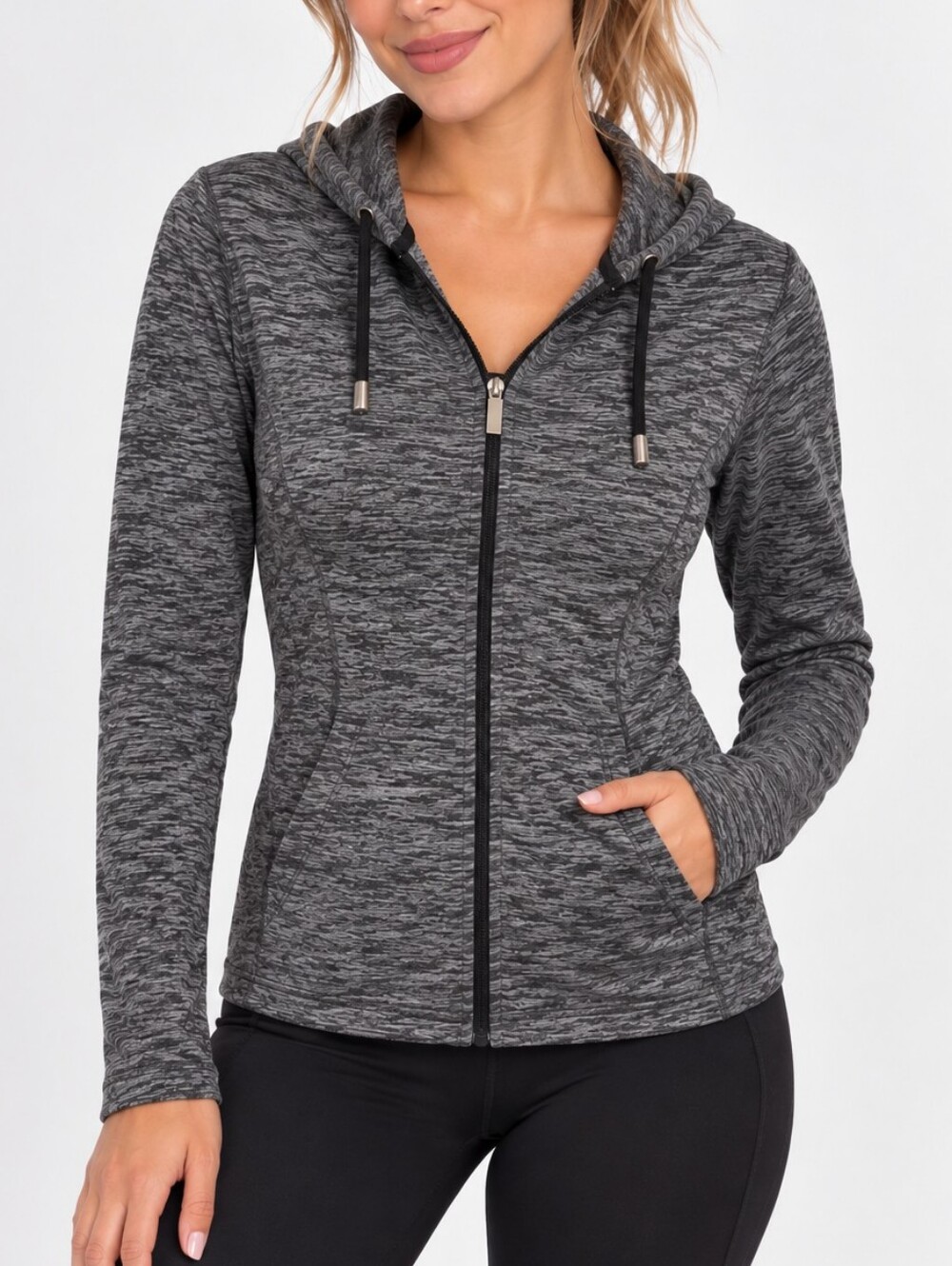 Love & Charm Women’s M/L Gray Full Zip Shaping Compression Hoodie